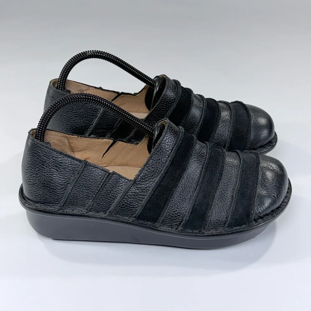 Spring Step Firefly Clog Womens 41/9.5-10 Black Leather Ribbed Slip On Lagenlook